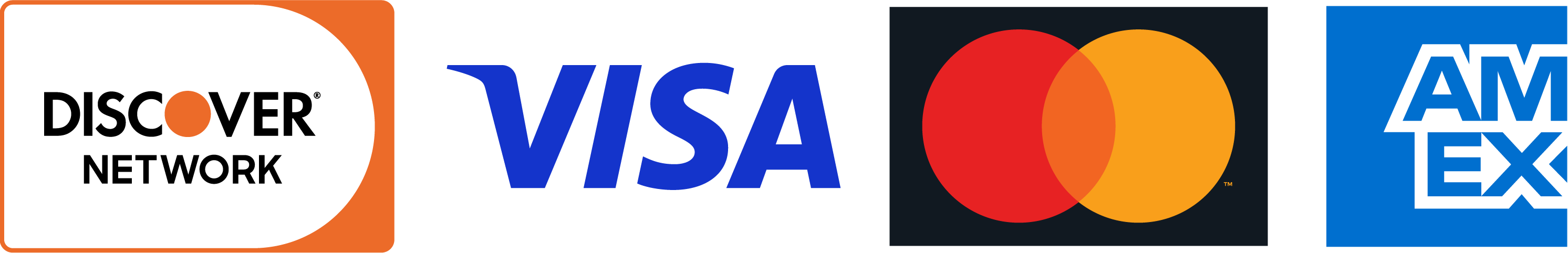 Discover, Visa, Mastercard, American Express